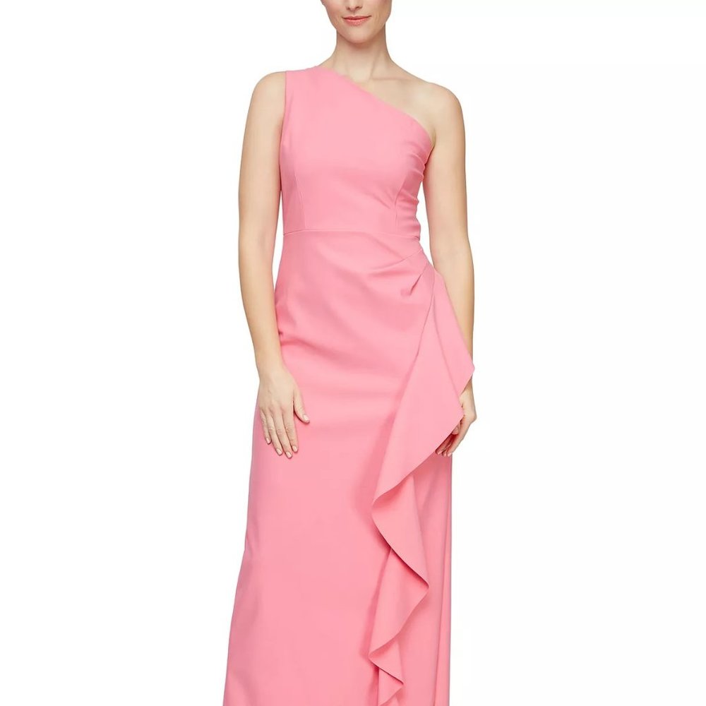 ALEX & EVE Women's Ruffled One-Shoulder Dress Guava Size 10